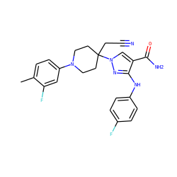 Cc1ccc(N2CCC(CC#N)(n3cc(C(N)=O)c(Nc4ccc(F)cc4)n3)CC2)cc1F ZINC000204942101