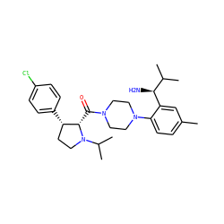 Cc1ccc(N2CCN(C(=O)[C@H]3[C@@H](c4ccc(Cl)cc4)CCN3C(C)C)CC2)c([C@@H](N)C(C)C)c1 ZINC000029041032