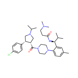 Cc1ccc(N2CCN(C(=O)[C@H]3CN(C(C)C)C[C@H]3c3ccc(Cl)cc3)CC2)c([C@@H](NC(=O)CCN(C)C)C(C)C)c1 ZINC000029131368