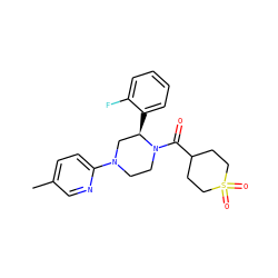 Cc1ccc(N2CCN(C(=O)C3CCS(=O)(=O)CC3)[C@H](c3ccccc3F)C2)nc1 ZINC001772608417