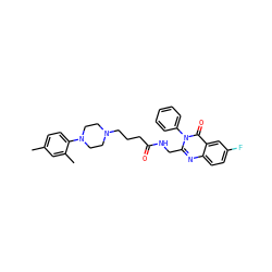 Cc1ccc(N2CCN(CCCC(=O)NCc3nc4ccc(F)cc4c(=O)n3-c3ccccc3)CC2)c(C)c1 ZINC000029123117