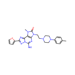 Cc1ccc(N2CCN(CCn3c(=O)n(C)c4c3nc(N)n3nc(-c5ccco5)nc43)CC2)cc1 ZINC000148687838