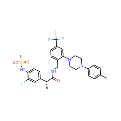 Cc1ccc(N2CCN(c3cc(C(F)(F)F)ccc3CNC(=O)[C@H](C)c3ccc(NS(C)(=O)=O)c(F)c3)CC2)cc1 ZINC000146063330