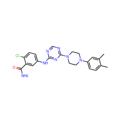 Cc1ccc(N2CCN(c3ncnc(Nc4ccc(Cl)c(C(N)=O)c4)n3)CC2)cc1C ZINC001772639128