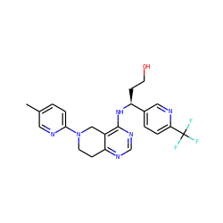 Cc1ccc(N2CCc3ncnc(N[C@@H](CCO)c4ccc(C(F)(F)F)nc4)c3C2)nc1 ZINC000114998328