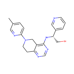 Cc1ccc(N2CCc3ncnc(N[C@@H](CO)c4cccnc4)c3C2)nc1 ZINC000114994848