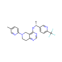 Cc1ccc(N2CCc3ncnc(N[C@H](C)c4ccc(C(F)(F)F)nc4)c3C2)nc1 ZINC000114994504