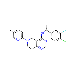 Cc1ccc(N2CCc3ncnc(N[C@H](C)c4ccc(Cl)c(F)c4)c3C2)nc1 ZINC000114994710