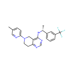 Cc1ccc(N2CCc3ncnc(N[C@H](C)c4cccc(C(F)(F)F)c4)c3C2)nc1 ZINC000114997860