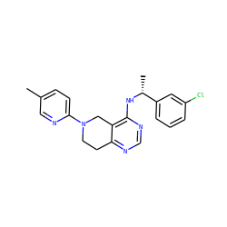 Cc1ccc(N2CCc3ncnc(N[C@H](C)c4cccc(Cl)c4)c3C2)nc1 ZINC000114996197