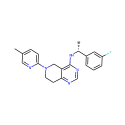 Cc1ccc(N2CCc3ncnc(N[C@H](C)c4cccc(F)c4)c3C2)nc1 ZINC000114995097