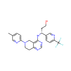 Cc1ccc(N2CCc3ncnc(N[C@H](CCO)c4ccc(C(F)(F)F)nc4)c3C2)nc1 ZINC000114998330