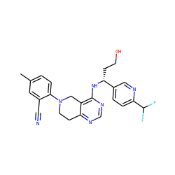 Cc1ccc(N2CCc3ncnc(N[C@H](CCO)c4ccc(C(F)F)nc4)c3C2)c(C#N)c1 ZINC000148741637