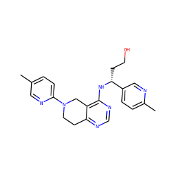 Cc1ccc(N2CCc3ncnc(N[C@H](CCO)c4ccc(C)nc4)c3C2)nc1 ZINC000115001547
