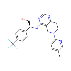 Cc1ccc(N2CCc3ncnc(N[C@H](CO)c4ccc(C(F)(F)F)cc4)c3C2)nc1 ZINC000114996126