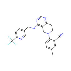 Cc1ccc(N2CCc3ncnc(NCc4ccc(C(F)(F)F)nc4)c3C2)c(C#N)c1 ZINC000148611809