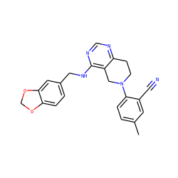 Cc1ccc(N2CCc3ncnc(NCc4ccc5c(c4)OCO5)c3C2)c(C#N)c1 ZINC000148484725