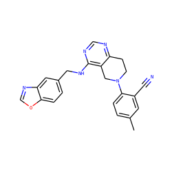 Cc1ccc(N2CCc3ncnc(NCc4ccc5ocnc5c4)c3C2)c(C#N)c1 ZINC000148180900