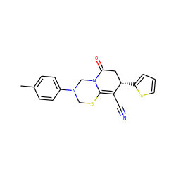 Cc1ccc(N2CSC3=C(C#N)[C@@H](c4cccs4)CC(=O)N3C2)cc1 ZINC000004412409