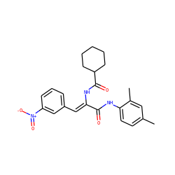 Cc1ccc(NC(=O)/C(=C/c2cccc([N+](=O)[O-])c2)NC(=O)C2CCCCC2)c(C)c1 ZINC000005196920