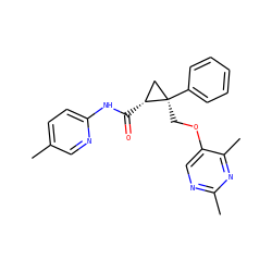 Cc1ccc(NC(=O)[C@@H]2C[C@@]2(COc2cnc(C)nc2C)c2ccccc2)nc1 ZINC000142921748