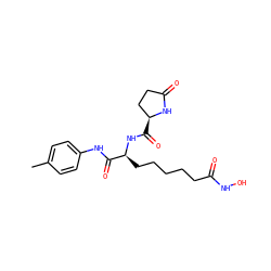 Cc1ccc(NC(=O)[C@H](CCCCCC(=O)NO)NC(=O)[C@H]2CCC(=O)N2)cc1 ZINC000103231965
