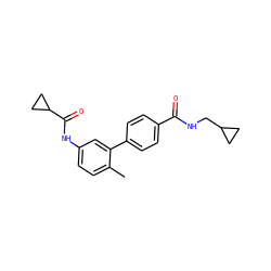 Cc1ccc(NC(=O)C2CC2)cc1-c1ccc(C(=O)NCC2CC2)cc1 ZINC000040918296