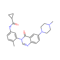 Cc1ccc(NC(=O)C2CC2)cc1-n1cnc2ccc(N3CCN(C)CC3)cc2c1=O ZINC000084652296