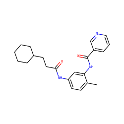 Cc1ccc(NC(=O)CCC2CCCCC2)cc1NC(=O)c1cccnc1 ZINC000013757506