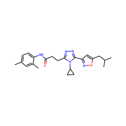 Cc1ccc(NC(=O)CCc2nnc(-c3cc(CC(C)C)on3)n2C2CC2)c(C)c1 ZINC000653723364