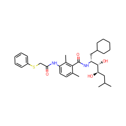 Cc1ccc(NC(=O)CSc2ccccc2)c(C)c1C(=O)N[C@H](CC1CCCCC1)[C@H](O)[C@H](O)CC(C)C ZINC000027299901