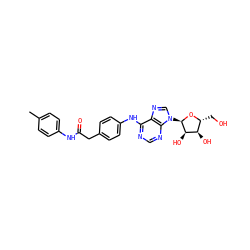 Cc1ccc(NC(=O)Cc2ccc(Nc3ncnc4c3ncn4[C@H]3O[C@H](CO)[C@@H](O)[C@H]3O)cc2)cc1 ZINC000049037111
