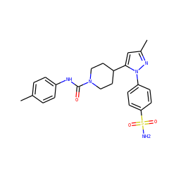 Cc1ccc(NC(=O)N2CCC(c3cc(C)nn3-c3ccc(S(N)(=O)=O)cc3)CC2)cc1 ZINC000096283717