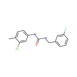 Cc1ccc(NC(=O)NCc2cccc(F)c2)cc1Cl ZINC000048469054