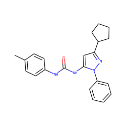 Cc1ccc(NC(=O)Nc2cc(C3CCCC3)nn2-c2ccccc2)cc1 ZINC000299829239
