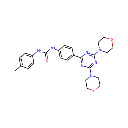 Cc1ccc(NC(=O)Nc2ccc(-c3nc(N4CCOCC4)nc(N4CCOCC4)n3)cc2)cc1 ZINC000045357910