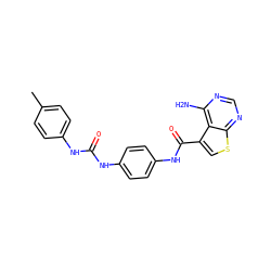 Cc1ccc(NC(=O)Nc2ccc(NC(=O)c3csc4ncnc(N)c34)cc2)cc1 ZINC000063298216
