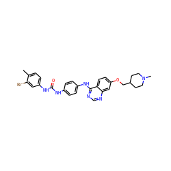 Cc1ccc(NC(=O)Nc2ccc(Nc3ncnc4cc(OCC5CCN(C)CC5)ccc34)cc2)cc1Br ZINC000073222170