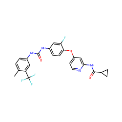 Cc1ccc(NC(=O)Nc2ccc(Oc3ccnc(NC(=O)C4CC4)c3)c(F)c2)cc1C(F)(F)F ZINC001772628057