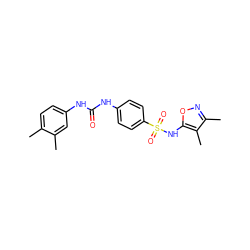 Cc1ccc(NC(=O)Nc2ccc(S(=O)(=O)Nc3onc(C)c3C)cc2)cc1C ZINC000084709525
