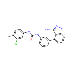 Cc1ccc(NC(=O)Nc2cccc(-c3cccc4[nH]nc(N)c34)c2)cc1Cl ZINC000473151241