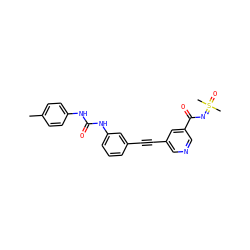 Cc1ccc(NC(=O)Nc2cccc(C#Cc3cncc(C(=O)N=S(C)(C)=O)c3)c2)cc1 ZINC001772597216