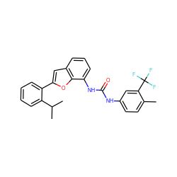 Cc1ccc(NC(=O)Nc2cccc3cc(-c4ccccc4C(C)C)oc23)cc1C(F)(F)F ZINC000053242861