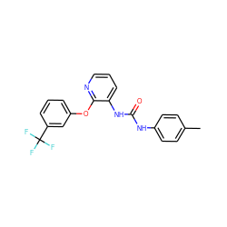 Cc1ccc(NC(=O)Nc2cccnc2Oc2cccc(C(F)(F)F)c2)cc1 ZINC000095591639