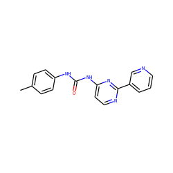 Cc1ccc(NC(=O)Nc2ccnc(-c3cccnc3)n2)cc1 ZINC000001390011