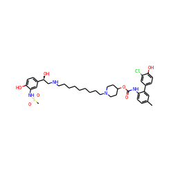 Cc1ccc(NC(=O)OC2CCN(CCCCCCCCCNC[C@H](O)c3ccc(O)c(NS(C)(=O)=O)c3)CC2)c(-c2ccc(O)c(Cl)c2)c1 ZINC000169321655