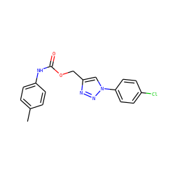 Cc1ccc(NC(=O)OCc2cn(-c3ccc(Cl)cc3)nn2)cc1 ZINC000001387981
