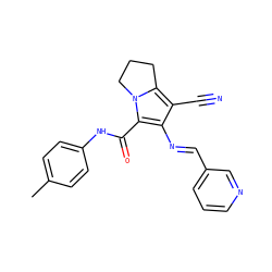 Cc1ccc(NC(=O)c2c(N=Cc3cccnc3)c(C#N)c3n2CCC3)cc1 ZINC001772620064