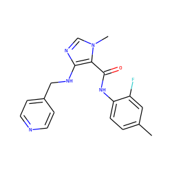 Cc1ccc(NC(=O)c2c(NCc3ccncc3)ncn2C)c(F)c1 ZINC000028889787