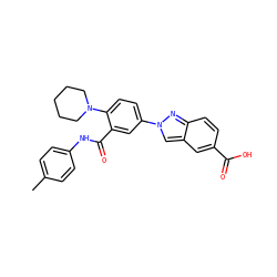 Cc1ccc(NC(=O)c2cc(-n3cc4cc(C(=O)O)ccc4n3)ccc2N2CCCCC2)cc1 ZINC000653790492